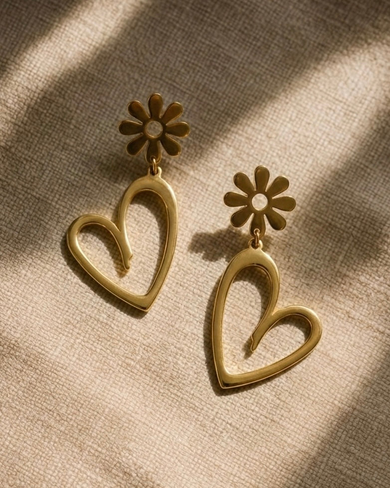 Flower Heart Drop Earrings