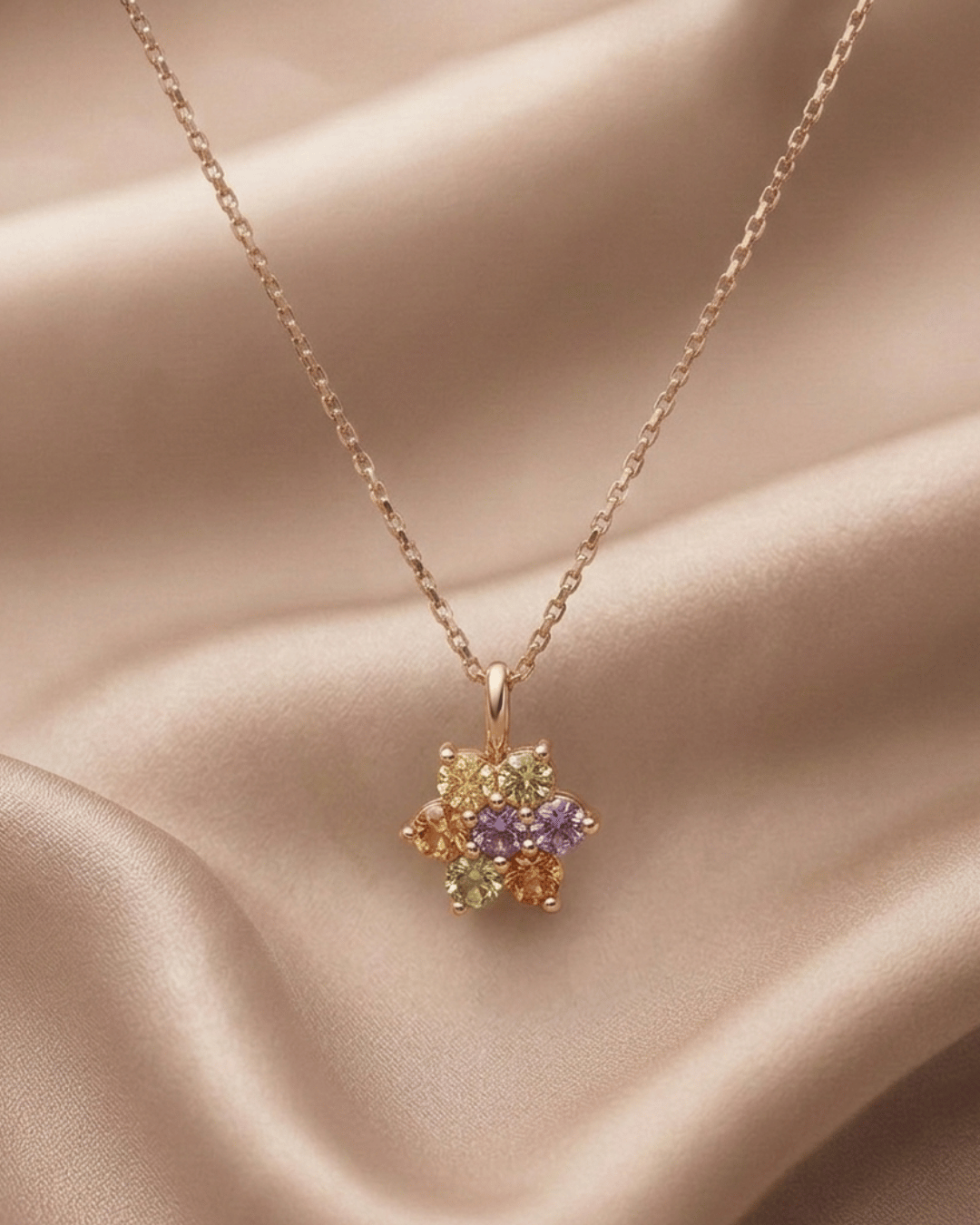 Rainbow Flower Pendant Necklace